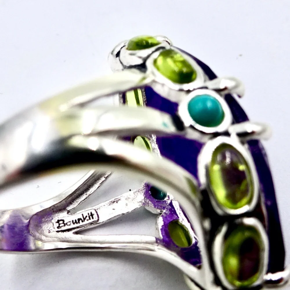 BOUNKIT SILVER AMETHYST GEMSTONE RING Sz 8